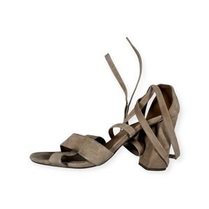 Report Block Heel Sandals Ankle Wrap‎ Strappy Open Toe Beige Size 9
